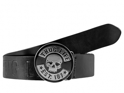 Black Leather Belt with Custom Metal Buckle